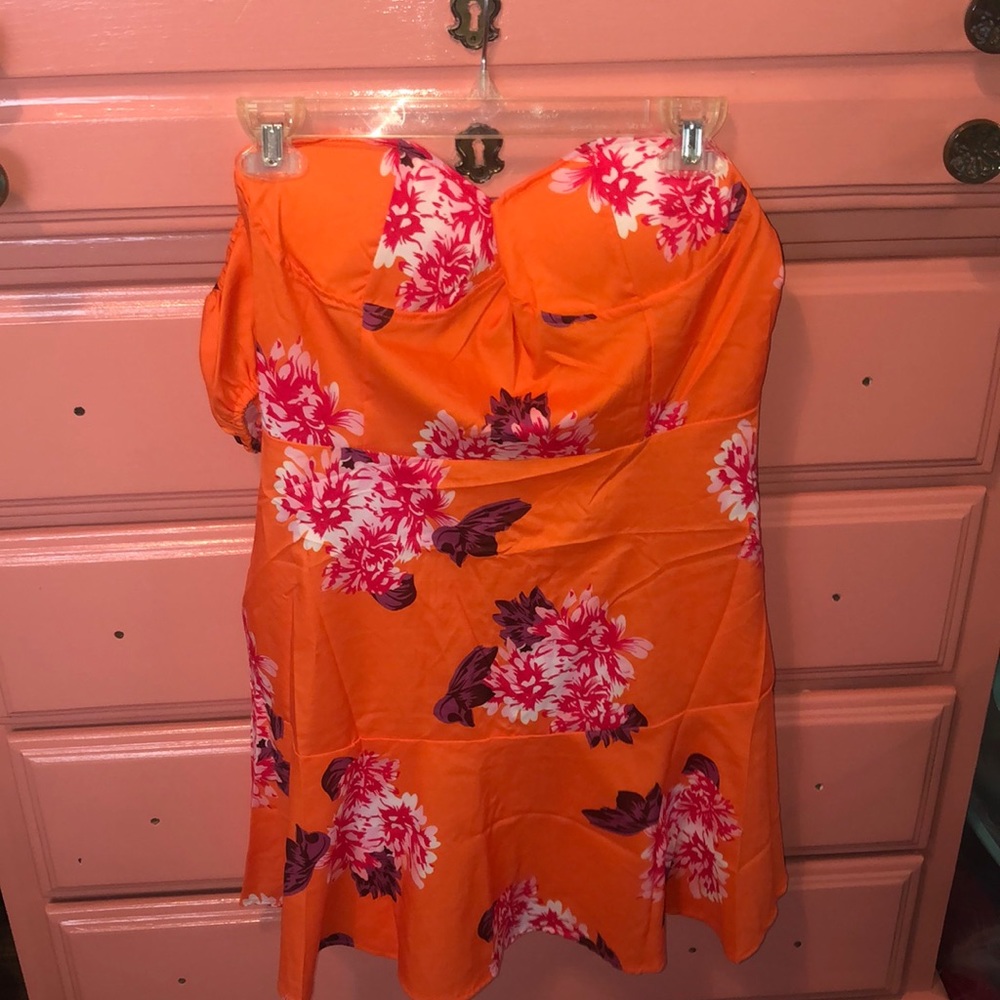 Orange flower power off the shoulder dress!